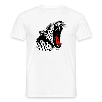 Monochrom Schwarz: Leopard mit Akzent Roter Zunge - Männer T-Shirt - Weiß - Vorne - AI Model Male 178 dark (178cm)