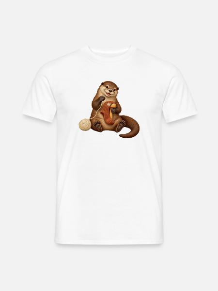 Otter stopft einen Wollsocken - Männer T-Shirt - Weiß