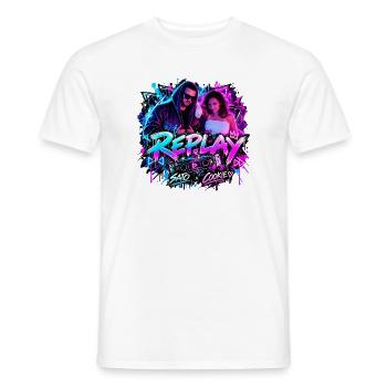 REPLAY – SATO x COOKIE | Neon Streetwear - Männer T-Shirt - Weiß - Vorne - AI Model Male 178 dark (178cm)
