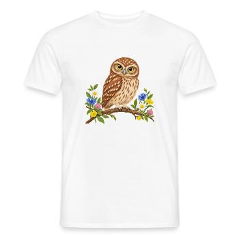 Niedliche Eule auf blühendem Ast - Männer T-Shirt - Weiß - Vorne - AI Model Male 178 dark (178cm)