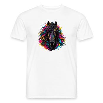 Pferd – Farbenfrohes Neon Kunstporträt - Männer T-Shirt - Weiß - Vorne - AI Model Male 178 dark (178cm)