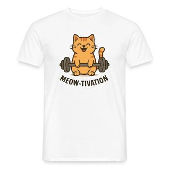 Meow-tivation – Katze beim Gewichtheben - Männer T-Shirt - Weiß - Vorne - AI Model Male 178 dark (178cm)