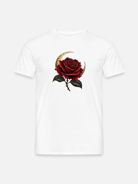 Dunkle Rose mit Mondsichel – Gothic Art - Männer T-Shirt - Weiß
