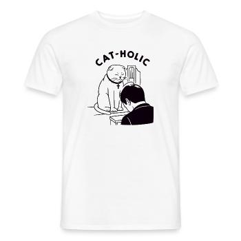 Katzenholische lustige Priesterkatze - Männer T-Shirt - Weiß - Vorne - AI Model Male 178 dark (178cm)
