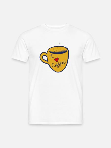 Ich liebe handgezeichnete Kaffeetasse - Männer T-Shirt - Weiß