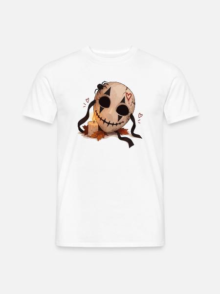 Gruselige Maske mit Kerze - Männer T-Shirt - Weiß
