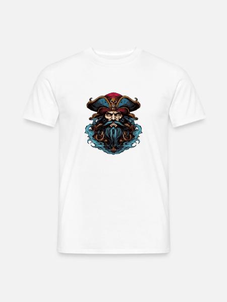 Pirat mit Dreispitz und Bart - Männer T-Shirt - Weiß