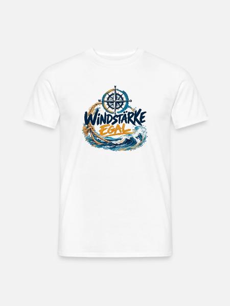 Windstärke Egal – Kompass und Wellen - Männer T-Shirt - Weiß