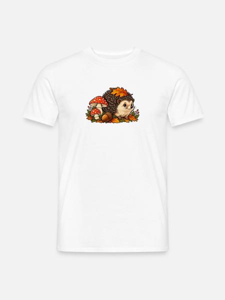 Herbstiger Igel mit Pilzen und Blättern - Männer T-Shirt - Weiß