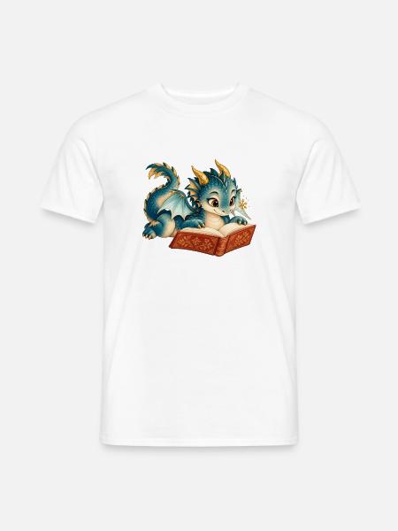Blaues Drachen-Lesebuch - Männer T-Shirt - Weiß