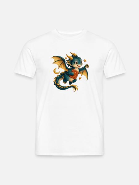 Sternendrache mit Goldenem Buch - Männer T-Shirt - Weiß