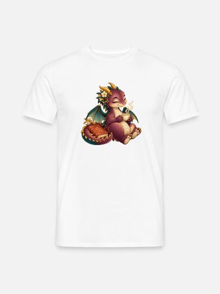 Süßer Drachentee und Buch - Männer T-Shirt - Weiß