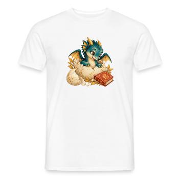 Neugeborener Drache zwischen Eiern und Buch - Männer T-Shirt - Weiß - Vorne - AI Model Male 178 dark (178cm)