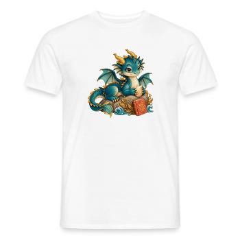 Seedrache mit Buch - Männer T-Shirt - Weiß - Vorne - AI Model Male 178 dark (178cm)