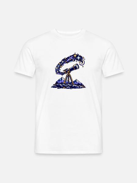 Teleskop unter einem Sternenhimmel - Männer T-Shirt - Weiß