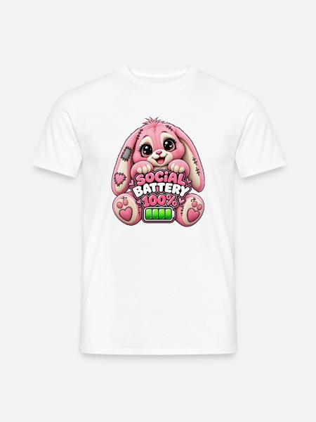 Social Battery Hoppelbunny 100% - Männer T-Shirt - Weiß