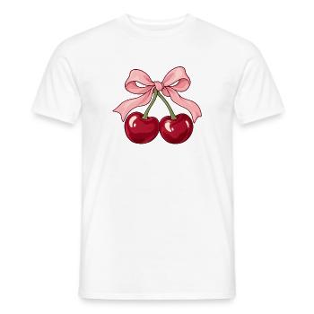 Kirschen mit rosa Schleife – romantischer Fruchtdruck - Männer T-Shirt - Weiß - Vorne - AI Model Male 178 dark (178cm)