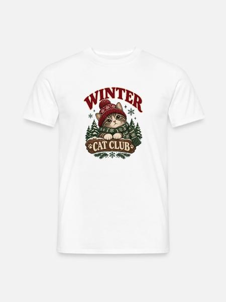 Winter Cat Club Gemütliche Katze - Männer T-Shirt - Weiß