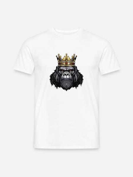 Gorilla Kopf mit Krone - Männer T-Shirt - Weiß