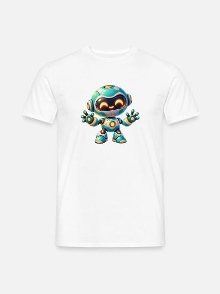 Fröhlicher Tech-Roboter Cartoon - Männer T-Shirt - Weiß