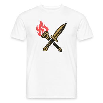 Schwert Fackel Wappen Logo - Männer T-Shirt - Weiß - Vorne - AI Model Male 178 dark (178cm)