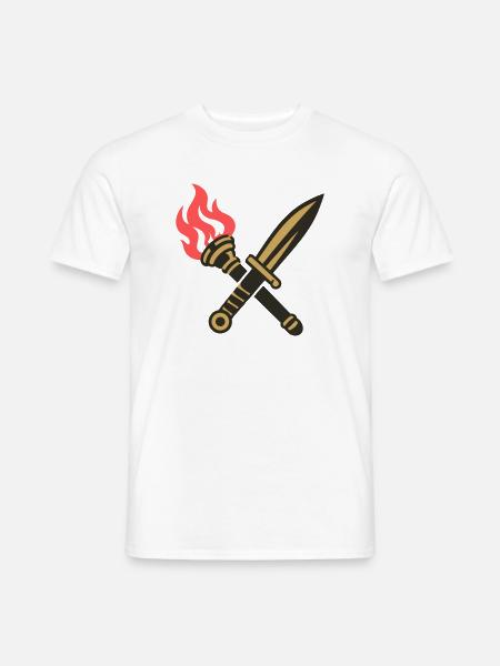 Schwert Fackel Wappen Logo - Männer T-Shirt - Weiß