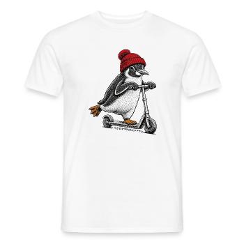 Pinguin auf dem Tretroller – Vintage-Stil - Männer T-Shirt - Weiß - Vorne - AI Model Male 178 dark (178cm)