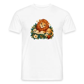 Löwenjunges Leser zwischen Blumen - Männer T-Shirt - Weiß - Vorne - AI Model Male 178 dark (178cm)