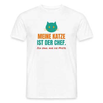 Meine Katze ist der Chef – Katzen Spruch - Männer T-Shirt - Weiß - Vorne - AI Model Male 178 dark (178cm)