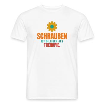 Schrauben ist billiger als Therapie - Männer T-Shirt - Weiß - Vorne - AI Model Male 178 dark (178cm)