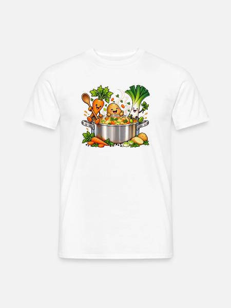Fröhliche Gemüsefreunde kochen Suppe - Männer T-Shirt - Weiß