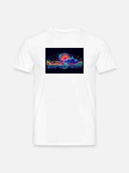 Retro Neon Neonlandschaft Berg & Sonne - Männer T-Shirt - Weiß