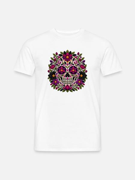 Gotischer Blumenzuckerschädel | Pyrenäen-Linie Labor - Männer T-Shirt - Weiß