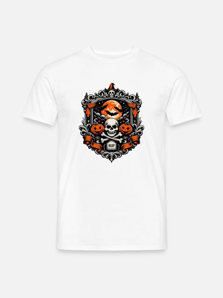 Barocker Halloween Schädel mit Mondkürbis - Männer T-Shirt - Weiß