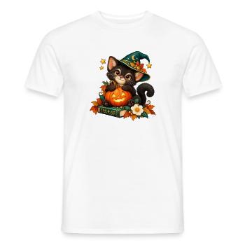 Halloween-Katze mit verzaubertem Kürbis - Männer T-Shirt - Weiß - Vorne - AI Model Male 178 dark (178cm)