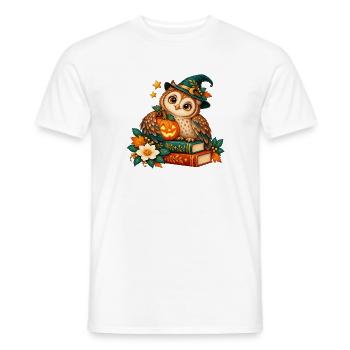Halloween-Eule zwischen Büchern und Kürbis - Männer T-Shirt - Weiß - Vorne - AI Model Male 178 dark (178cm)