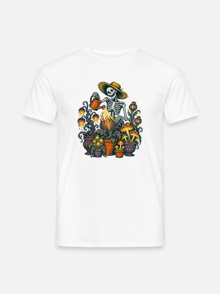 Das Skelett gießt seine Giftpflanzen - Männer T-Shirt - Weiß