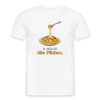 Käsespätzle – so ziehe ich die Fäden - Männer T-Shirt - Weiß - Vorne - AI Model Male 178 dark (178cm)