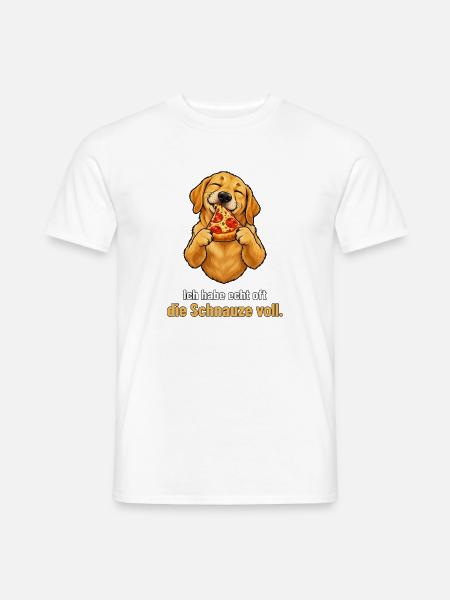 Labrador mit Pizza – Schnauze voll - Männer T-Shirt - Weiß