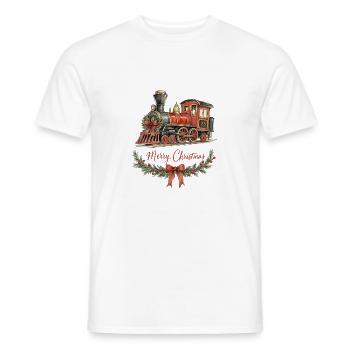 Aquarell Weihnachtszug mit Kranz - Männer T-Shirt - Weiß - Vorne - AI Model Male 178 dark (178cm)