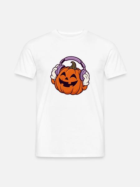 Kopfhörer-Kürbis Halloween-Design - Männer T-Shirt - Weiß
