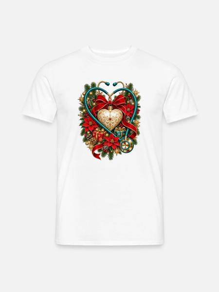 Weihnachts-Krankenschwester-Stethoskop-Herz - Männer T-Shirt - Weiß