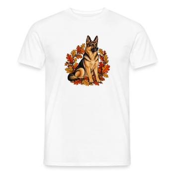Schäferhund im Herbst - Hund mit Eichenlaub - Männer T-Shirt - Weiß - Vorne - AI Model Male 178 dark (178cm)