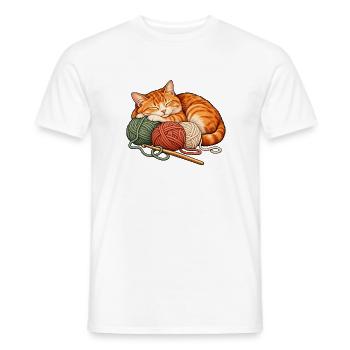 Häkeln und Katzen - Katze mit Wollknäueln - Männer T-Shirt - Weiß - Vorne - AI Model Male 178 dark (178cm)