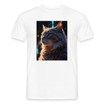 Sternenpfote: Neon-Katze im Licht - Männer T-Shirt - Weiß - Vorne - AI Model Male 178 dark (178cm)
