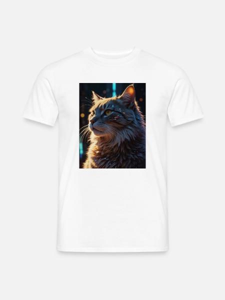 Sternenpfote: Neon-Katze im Licht - Männer T-Shirt - Weiß