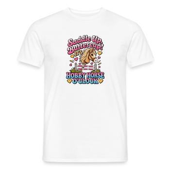 Sattel buttercup_Hobby Horse O'Clock - Männer T-Shirt - Weiß - Vorne - AI Model Male 178 dark (178cm)