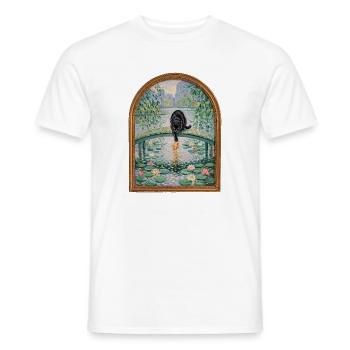 Schwarzer Kater angelt Koi im Seerosenteich - Männer T-Shirt - Weiß - Vorne - AI Model Male 178 dark (178cm)