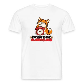Meine Katze ist mein Wecker-lustiger Katzenliebhaber - Männer T-Shirt - Weiß - Vorne - AI Model Male 178 dark (178cm)