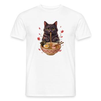 Schwarzer Kater schlürft Ramen Nudeln - Männer T-Shirt - Weiß - Vorne - AI Model Male 178 dark (178cm)
